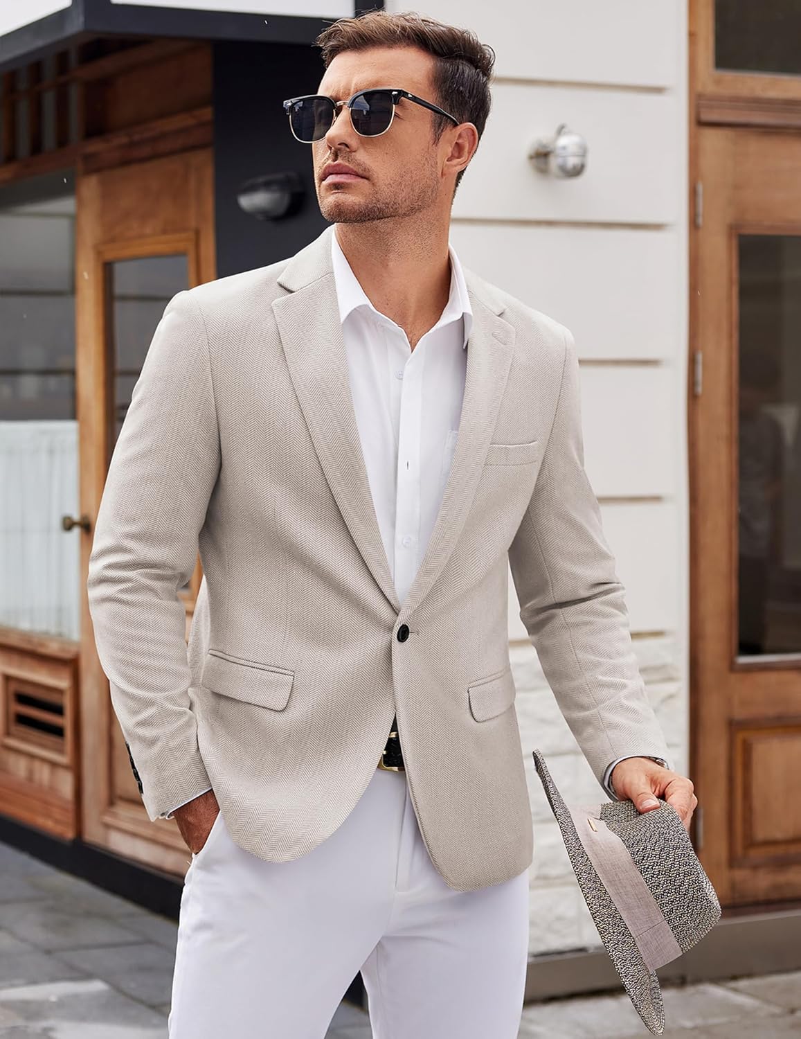 COOFANDY Men's Tweed Herringbone Blazer One Button Casual Sports Coats Slim Fit Suit Jackets Formal Dress Blazers - Image 3