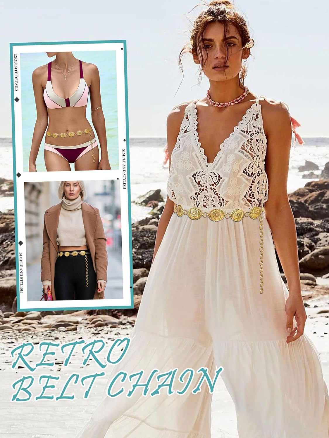 FIORETTO Metal Waist Chain Link Belt for Women Western Cowgirl Boho Turquoise Belts for Dress Jeans Country Concert Outfit - Image 5