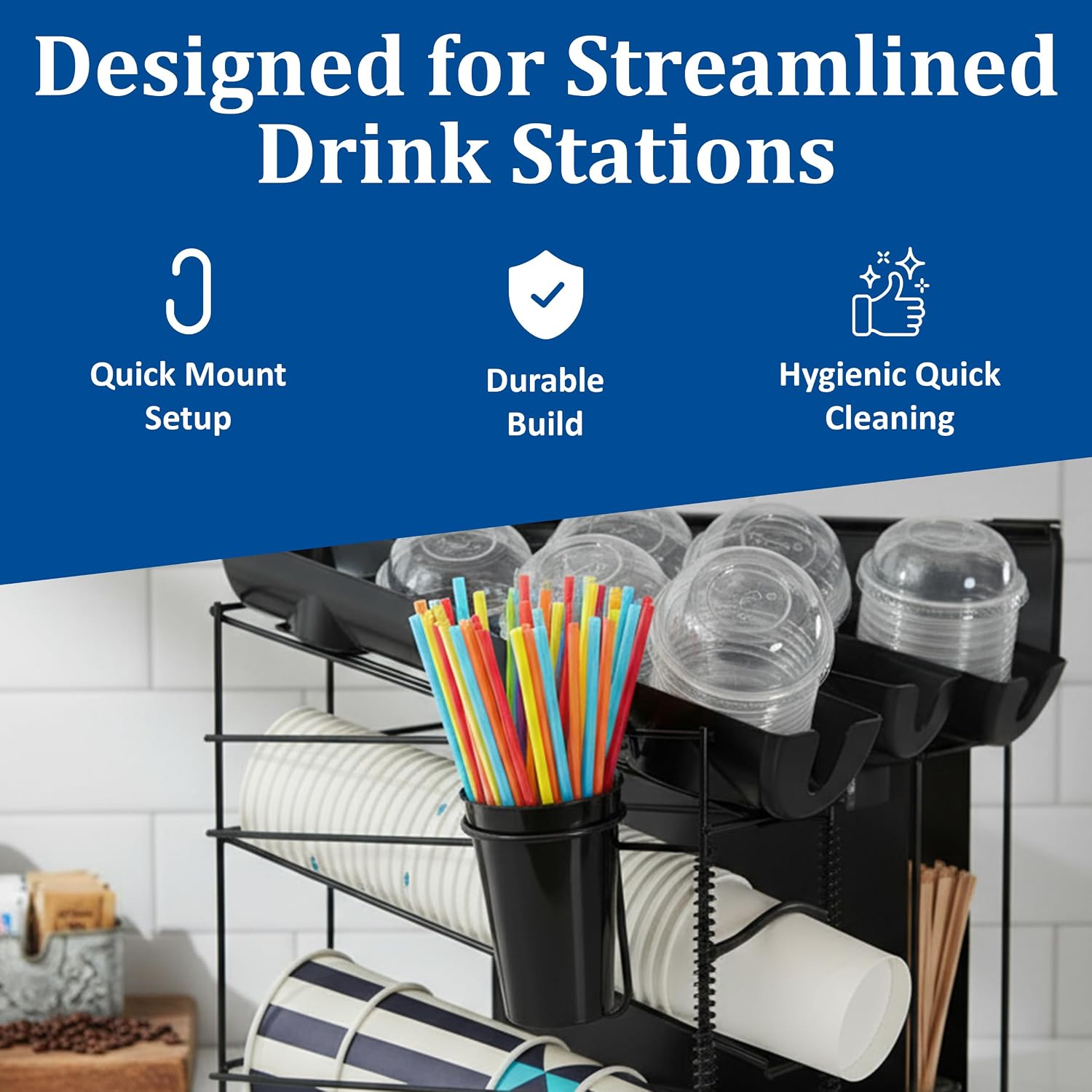 San Jamar Straw Caddy for Wireworks Organizers for Restaurants, Dining Halls, and Fast Food, Plastic, 4.25 x 4.25 x 7 Inches, Black