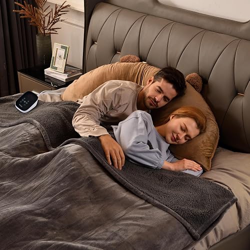 Bearhug Electric Blanket Full Size 77" x 84", Velvet & Sherpa Heated Blanket, Over-Heat Protect, 10 Heating Levels & 1-12H Auto Off, ETL, Machine Washable - Full Size 77" × 84" - Gray-velvet & Sherpa