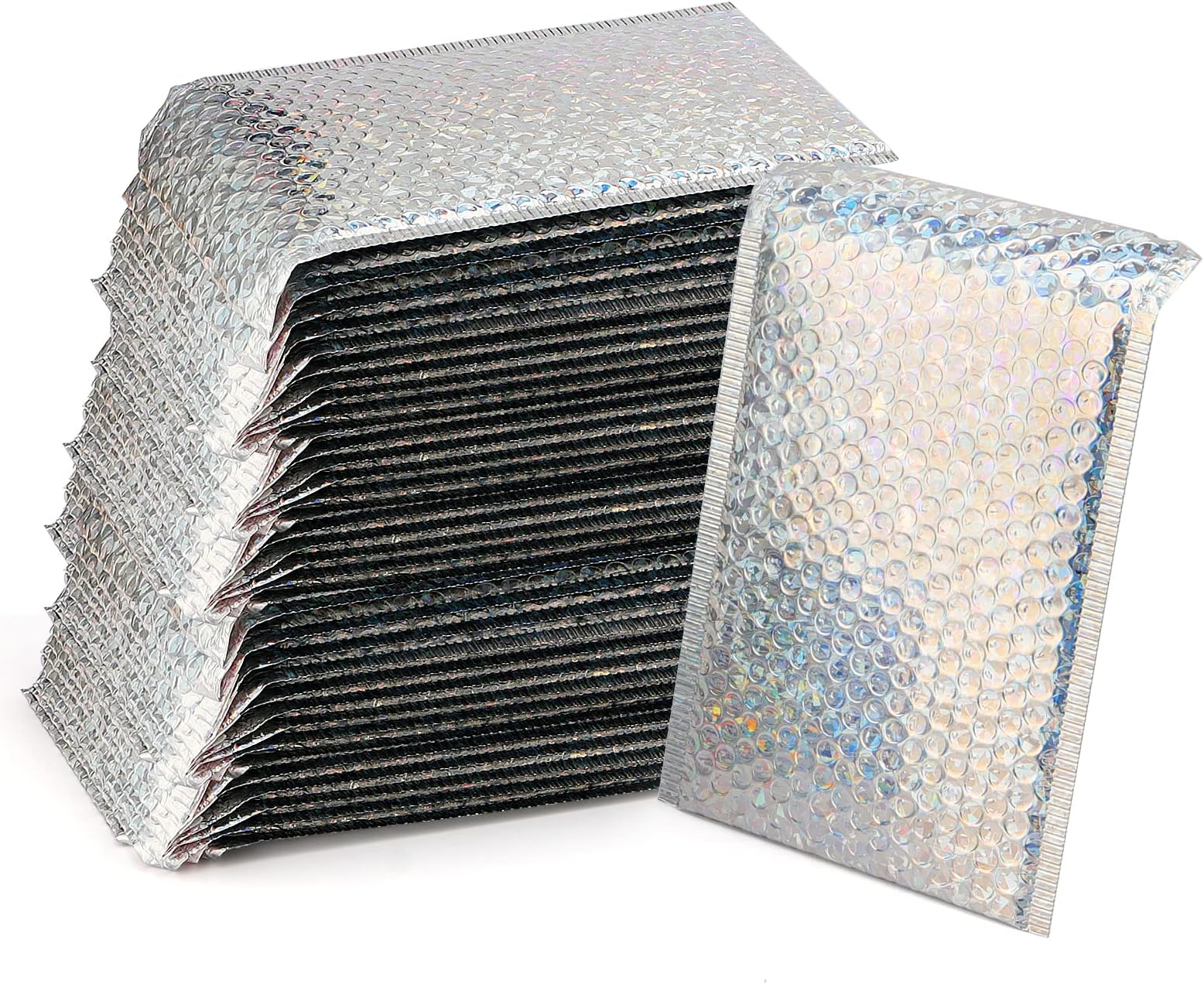 MANCHAP 50 Pack 6 x 9 Inch Silver Metallic Bubble Mailers, Self Seal Holographic Bubble Mailers, Metallic Shipping Envelopes Padded Mailing Envelopes for Postal Mail Gift Wrap