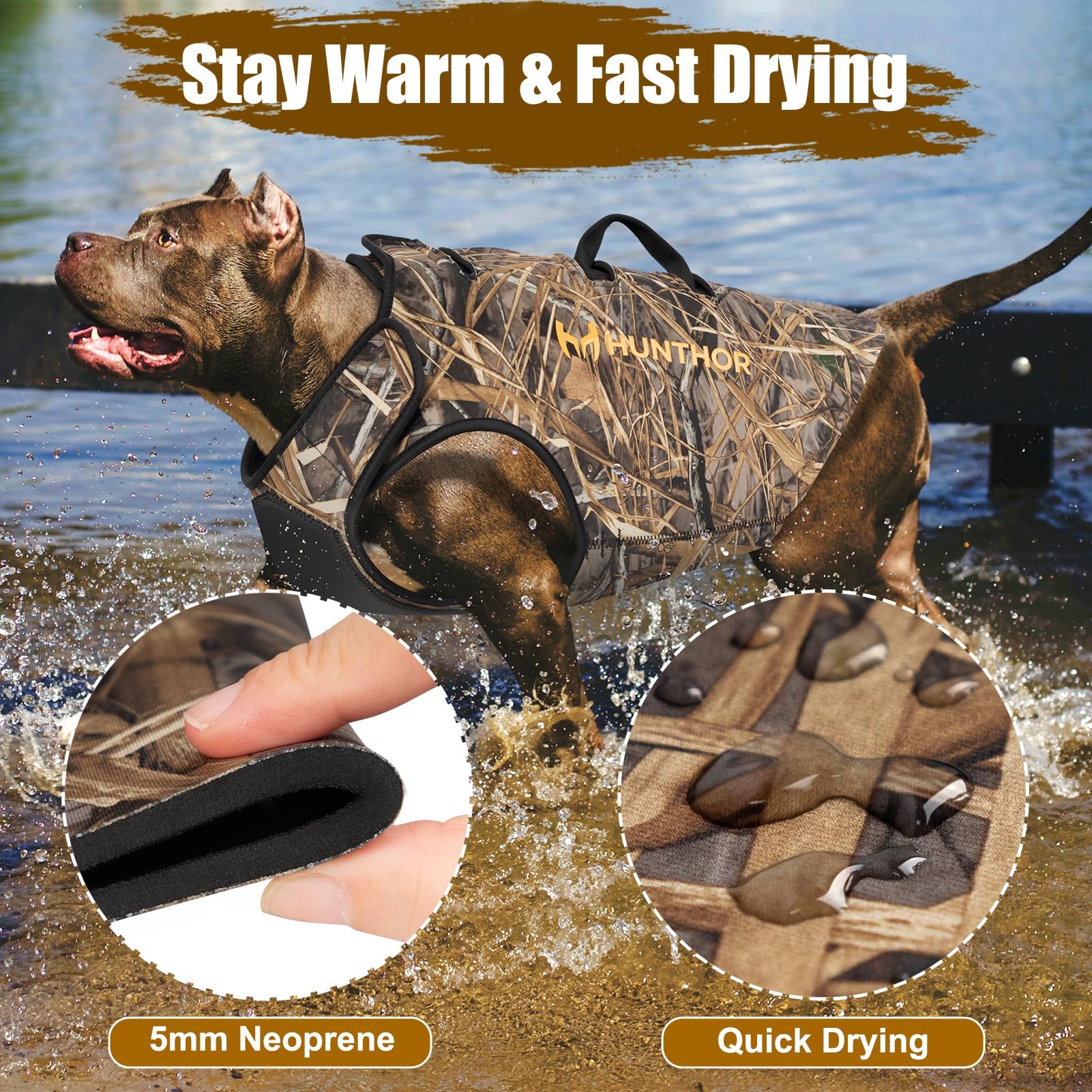 Hunde-Jagdweste, 5 mm, Neopren, Camouflage, Hundeweste für Wasservögel, Enten, Tauben und Buschjagd, isoliert, schnelltrocknend und reißfest, für Outdoor-Aktivitäten
