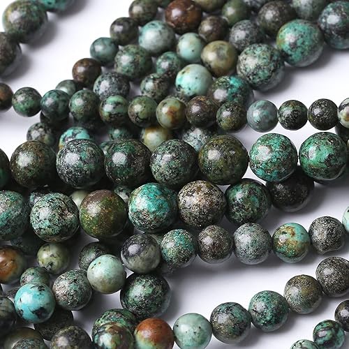 Miniatura 5 de Cuentas redondas sueltas de piedra natural de turquesas africanas, joyería para hacer manualidades, pulsera, collar, accesorio 1 hebra, 32 unidades,