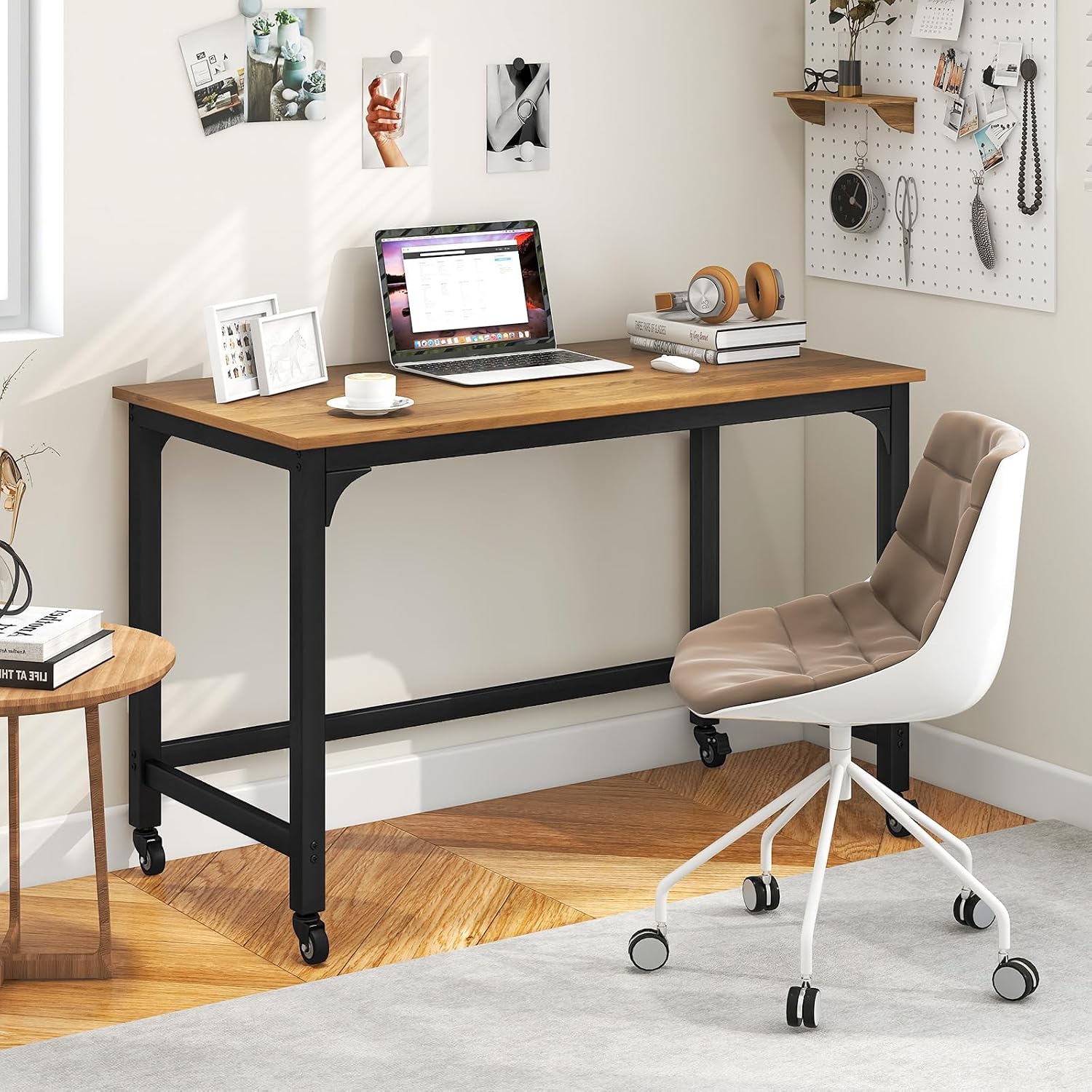 Tangkula 48" Mobile Computer Desk, Rolling Computer Workstation with 4 Smooth Casters, Home Office Writing Desk, Work Bench, Heavy-Duty Metal Frame, for Study, Office & Garage