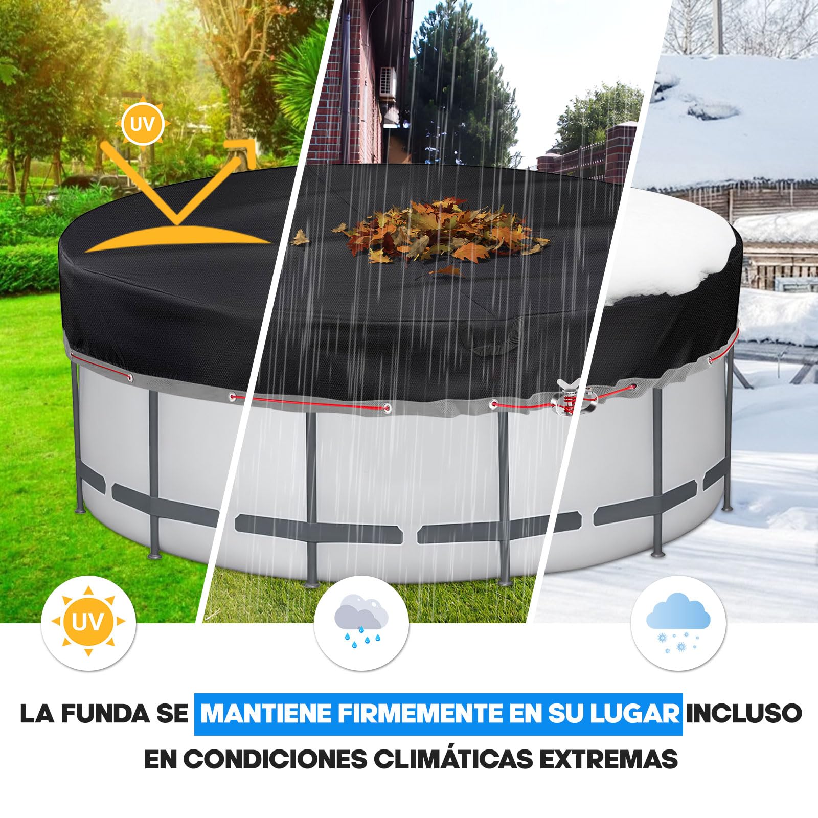 Cubre Piscinas Redondas Ø564x30cm para 500-550cm con Ojales | Negro, resistente a los rayos UV y al desgarro, para verano e invierno, compatible con piscinas INTEX y BESTWAY