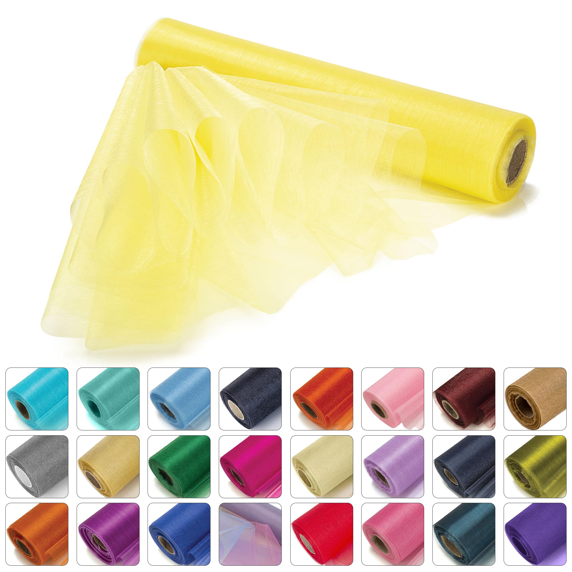 WedDecor 25m x 29cm Snow Sheer Yellow Organza Roll Sash Glitter Fabric for Table Runner Sashes Wedding & Christmas Decoration, Chair Cover Bows, Party Favours, Ribbon Crafting Supplies, 2pcs โ image 1
