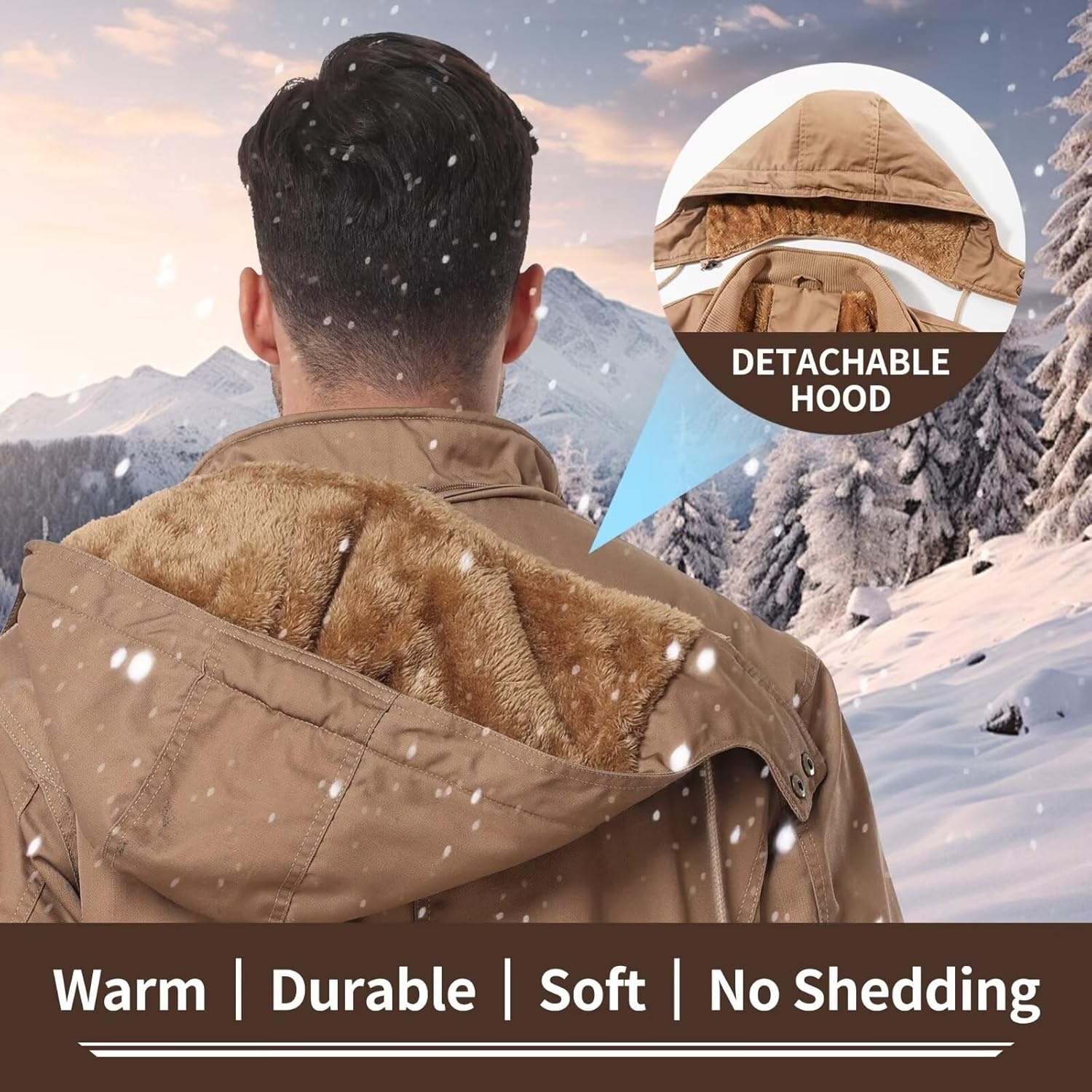 Men's Thick Winter Jackets Fleece Lined Thick Jackets Hood Work Jackets Coat Cotton Military with Cargo Pockets - Image 6