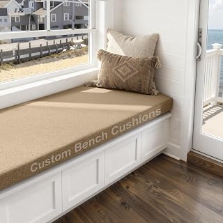 Custom Size Bench Cushion, Bench Cushions for Outdoor Furniture, Bay Window Cushions, Window Seat Cushions Indoor, Swing Cushion, Mudroom Cushion with Non-Slip Bottom, Removable Cover