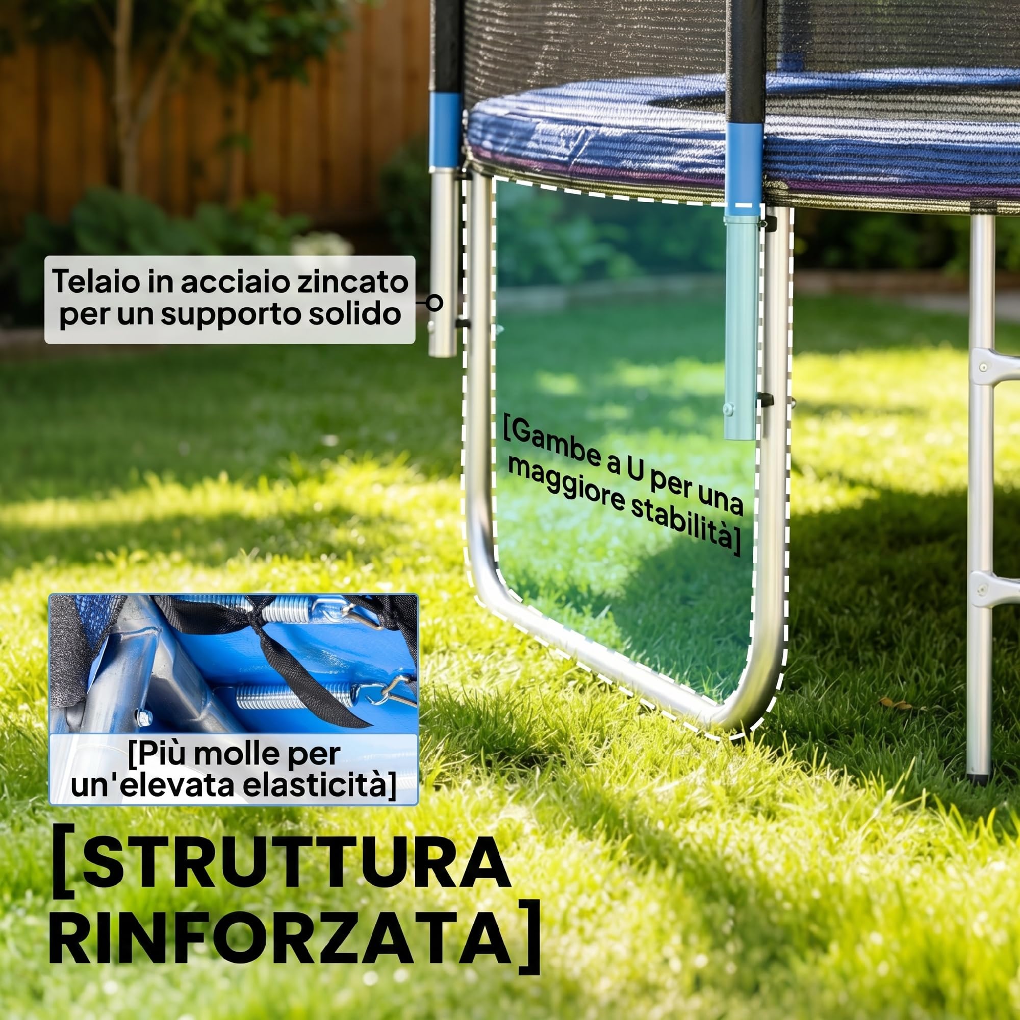 SPORTNOW Trampolino Elastico con Scaletta e Rete di Sicurezza, Tappeto Elastico in Acciaio e Plastica con 3 Gambe a U, Ø180x200 cm, Blu