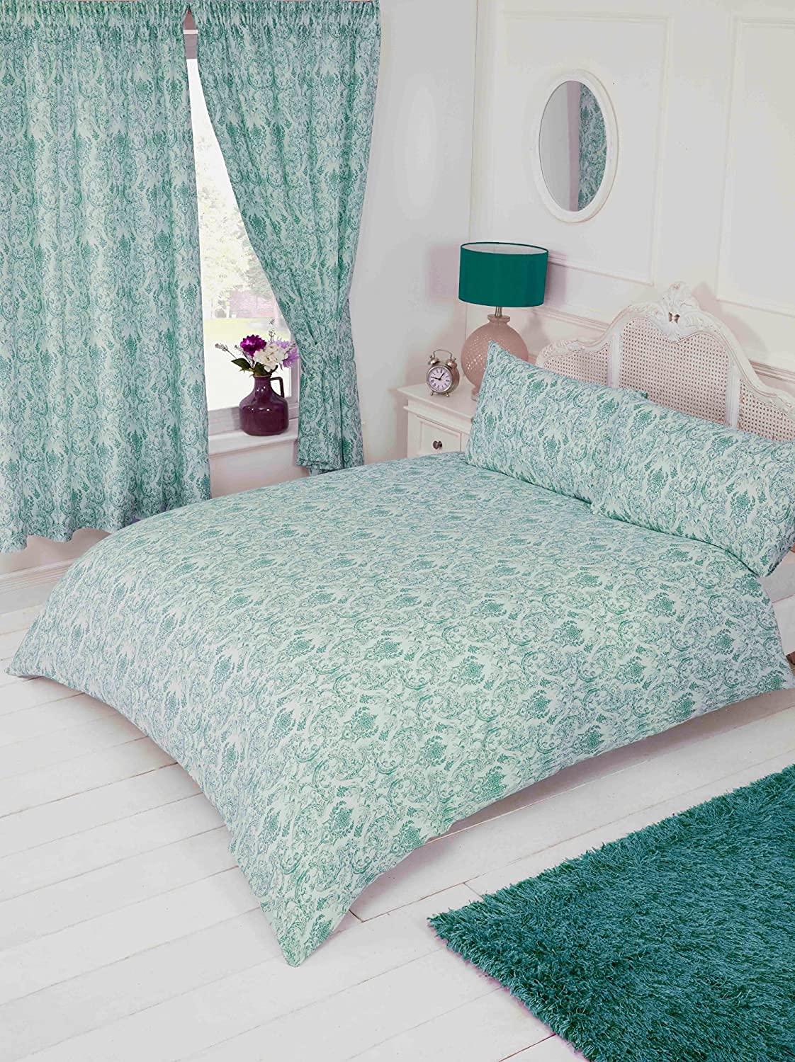 My Home Double Bed Annette Duck Egg, Duvet/Quilt Cover Bedding Set, Floral Damask Design, Teal Blue Green Turquoise