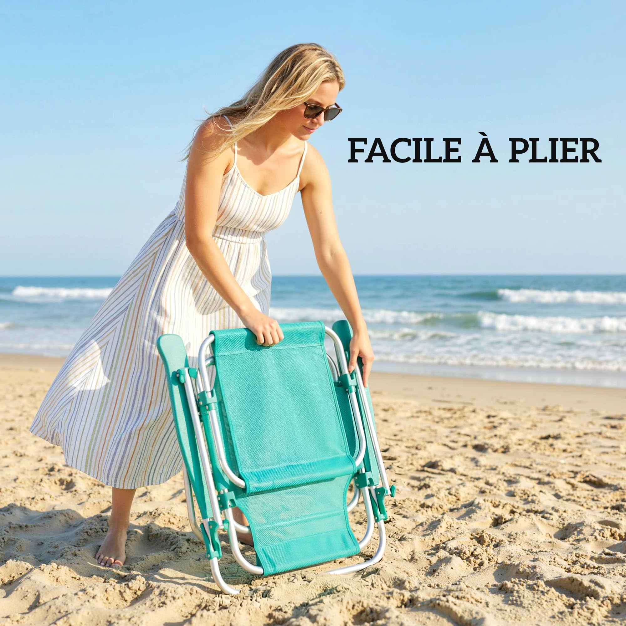Outsunny - Silla de Playa Plegable con Toldo Ajustable, Respaldo Reclinable de 6 Posiciones, Reposacabezas, Aluminio y Malla Transpirable, para Exterior, Jardín, Pícnic, Festival, Viajes, Turquesa