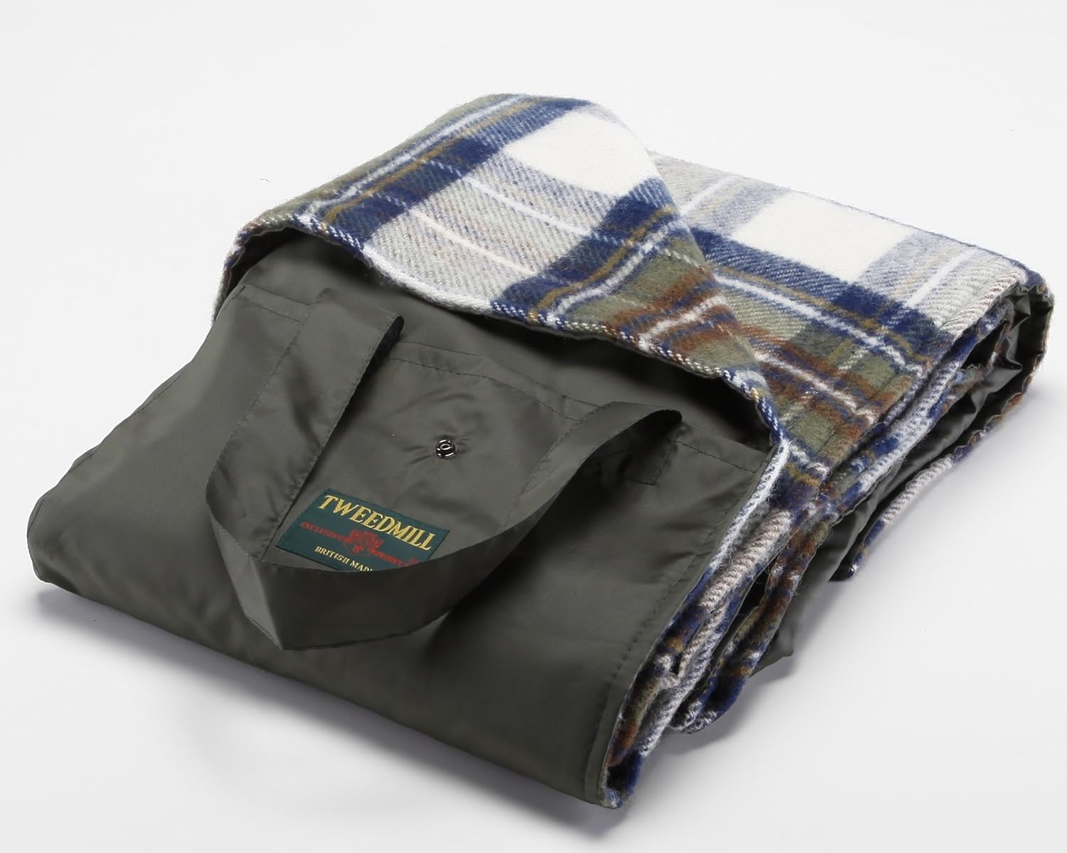 Buy Muted Dress Stewart Tartan Wool Picnic Blanket with Waterproof Backing Pockets and Handles