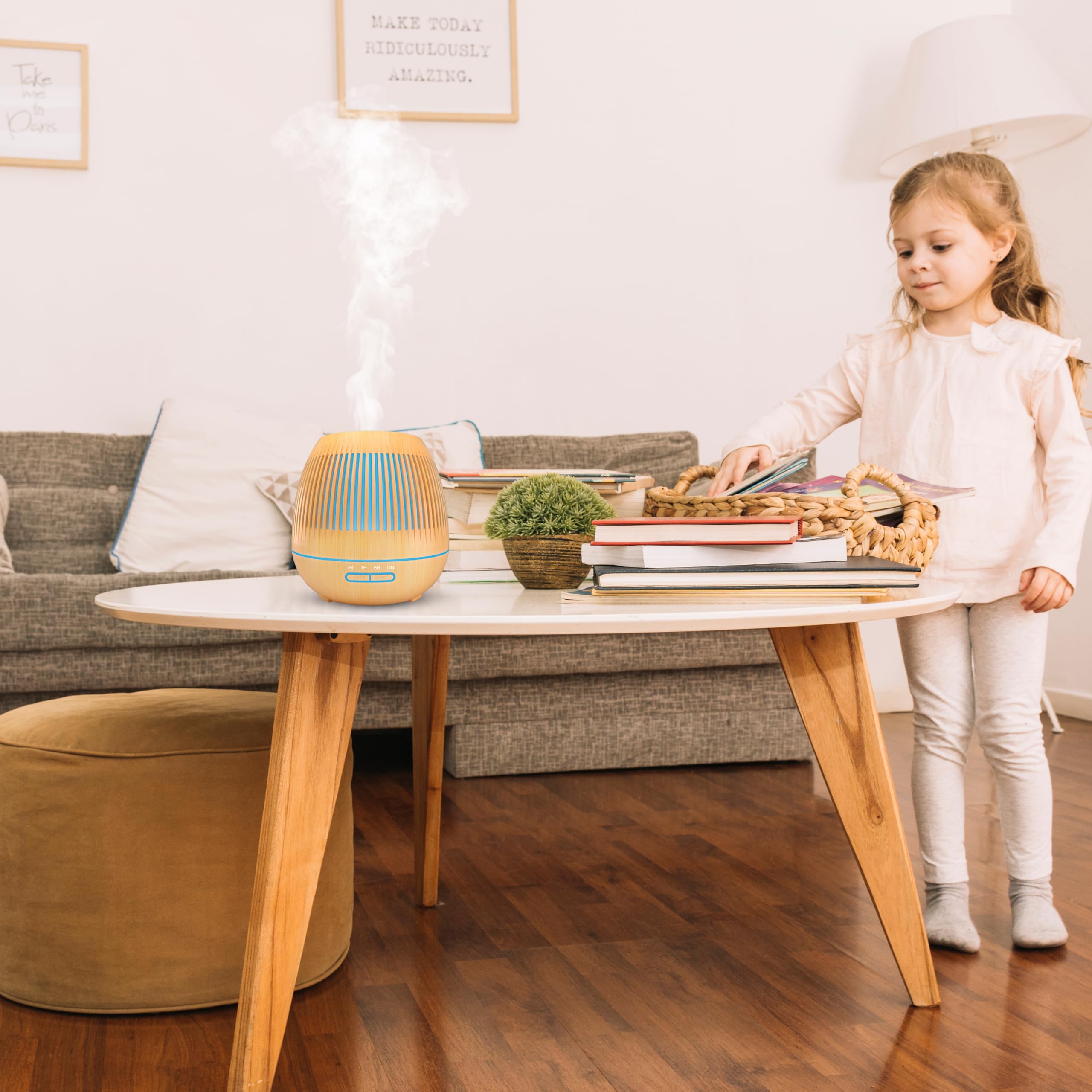 Essential Oil Diffuser, Aromatherapy Diffuser 500ml with Remote Control, 4 Timer & Auto-Off Safety Switch, 7 Color LED Lights Mode, 10 Hours Quiet Humidifier for Bedroom, Office & Home (D.Light Woody)