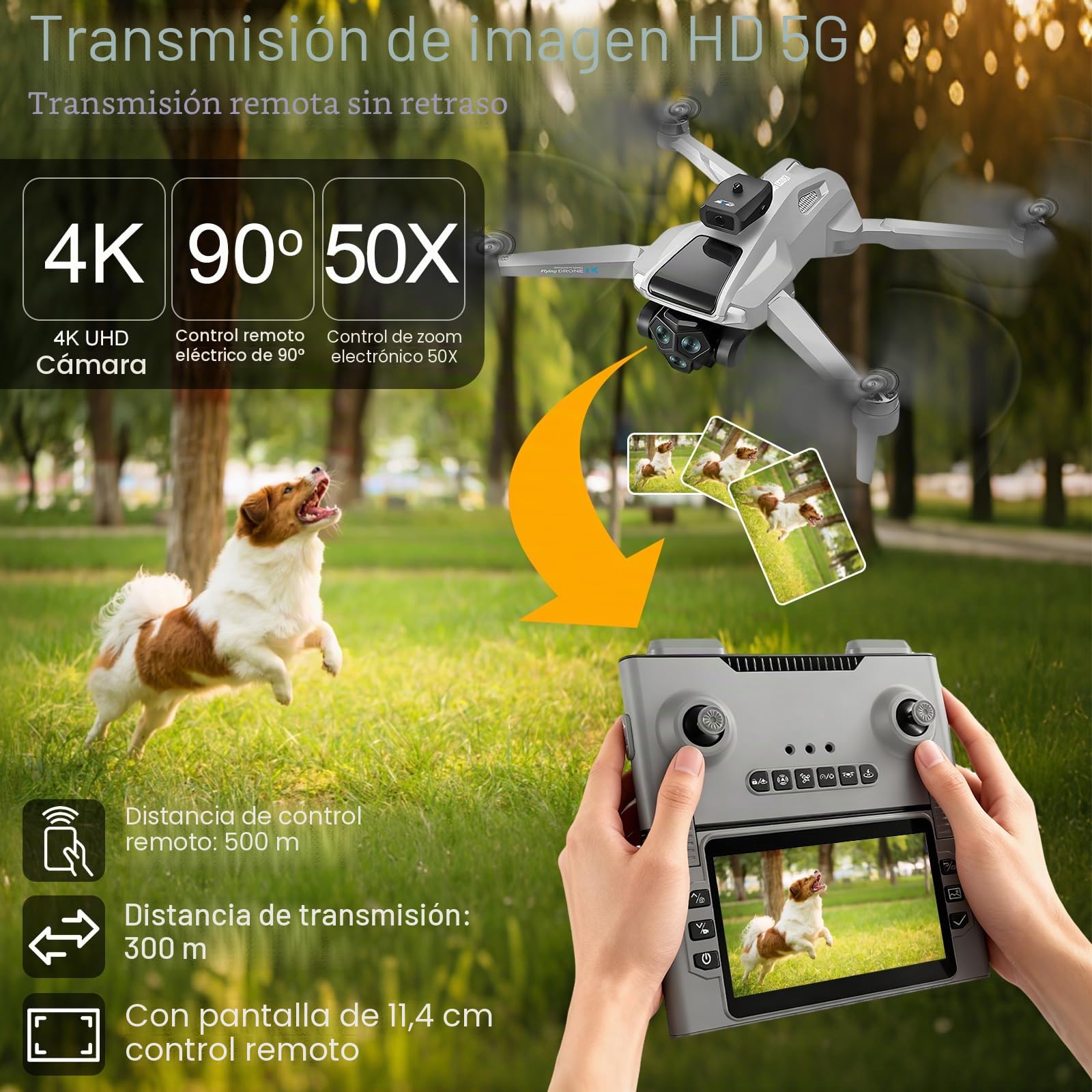 OBEST Drone GPS con Cámara 4K Adultos,Dron FPV con Pantalla 4.5" y 4GB | 2 Batería 50Min, Estabilizador Auto Seguimiento Retorno Follow Me Sígueme, 5G WIFI RC Helicóptero Plegable Gris