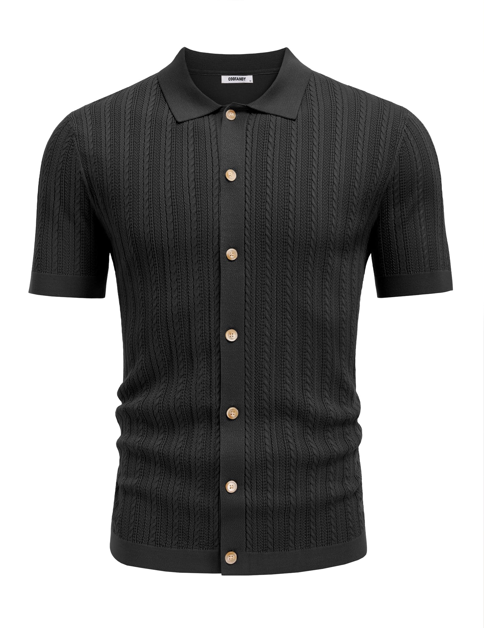 COOFANDY Herren Poloshirt Kurzarm Strick Polo Hemden mit Knopfleiste Zopfmuster Strickhemd Sommer Golf Shirts