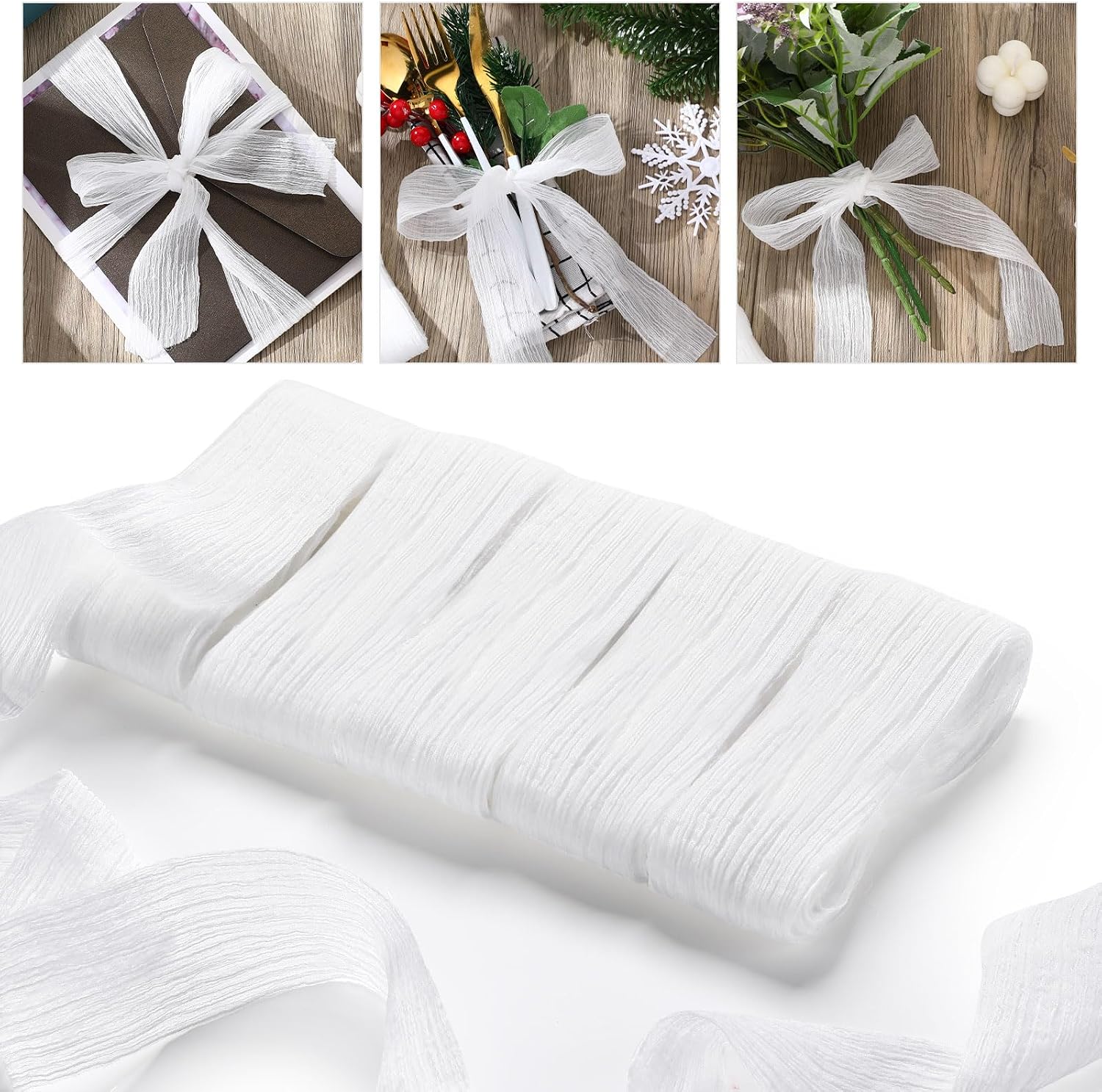 Waydress 5 Roll Sage Green Ribbon 15 yd 1-1/2 Inch Crinkle Chiffon Ribbon Handmade Tulle Fabric Silk for Gift Wrapping, Wedding Invitations, Bridal Bouquets Wrapping