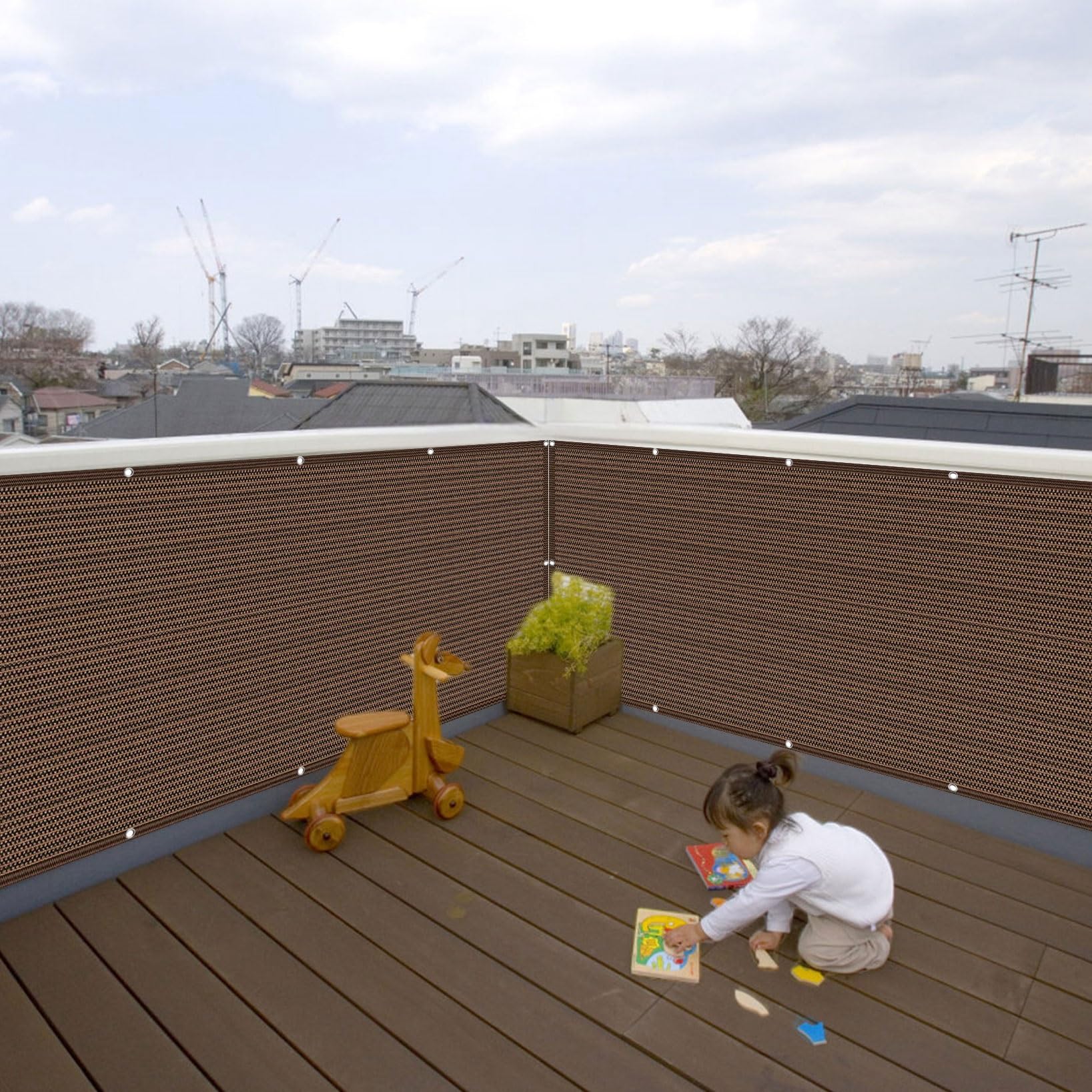 Osłona Ekranu Chroniąca Balkon 100 x 900 cm Odporne Na Warunki Atmosferyczne Przegląd Ogrodzenia Wiatrochronnego Odporne Na Rozdarcie Ekran Ogrodzeniowy Na Balkon, brązowy