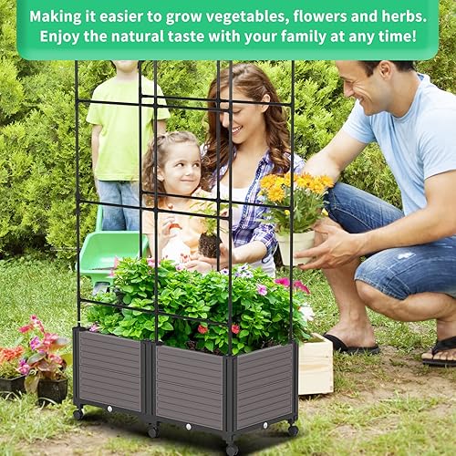 Miniatura 8 de DoCred Macetero elevado con enrejado para plantas trepadoras de verduras, macetas de tomates al aire libre con ruedas, uso en interiores y exteriores