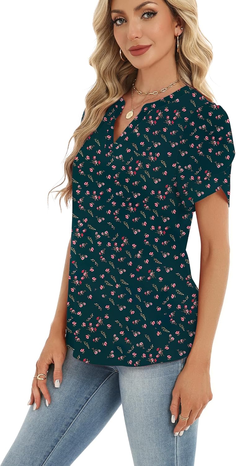 Zeagoo Womens Dressy Casual Shirts Short Sleeve V Neck Work Blouse Business Casual Summer Chiffon Tops - Image 4