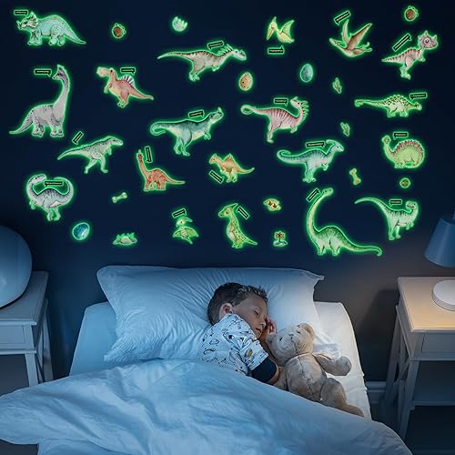 Miniatura 2 de Calcomanías de pared de dinosaurio que brillan en la oscuridad calcomanías brillantes para techo decoración de dormitorio de niños decoración de