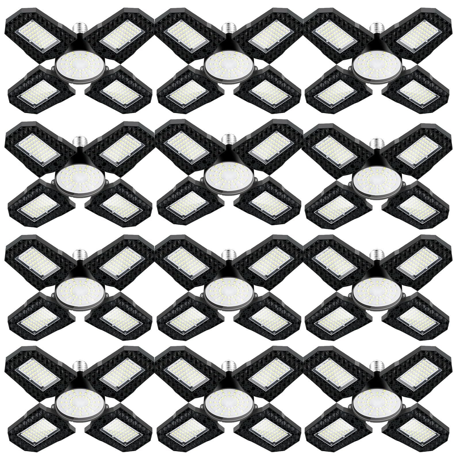 120W LED Garage Light Bulb 10000 Lumen Deformable LED Garage Ceiling Lights 4+1 Adjustable Panel 6000K E26/E27 LED Shop Light for Garage Workshop Bay Light Attic Light(Cool White Light,12PACK)