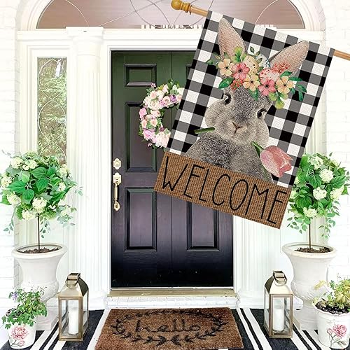 Miniatura 8 de Bandera de jardín de Pascua, banderas de Pascua de doble cara de 12 x 18 pulgadas, bandera de patio de Pascua, bandera de bienvenida de primavera,