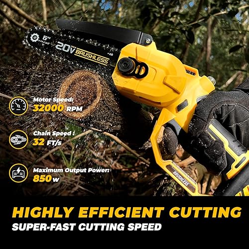 Miniatura 4 de Mini motosierra inalámbrica compatible con batería Dewalt de 20 V Max, motosierra sin escobillas con dispositivo de tensión de cadena automático y