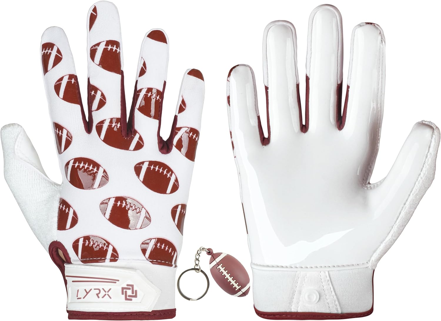 LYRX Professional Football Receiver Gloves with Optimal Silicone Palm Non-Slip Grip Control Ultra-Stick Sports Lightweight Glove and Precision Fit (F2 Footballs, Youth X-Small)