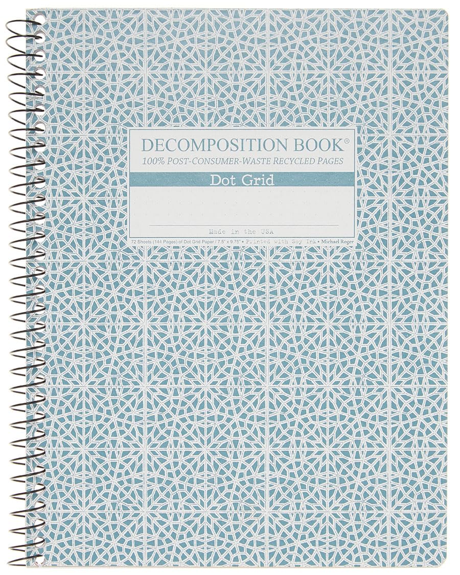 Decomposition Mosaic Dot Grid Spiral Notebook - 9.75 x 7.5 Journal with 144 Dot Grid Pages - 100% Recycled Paper - Notebooks for School Supplies, Home & Office - Made in USA