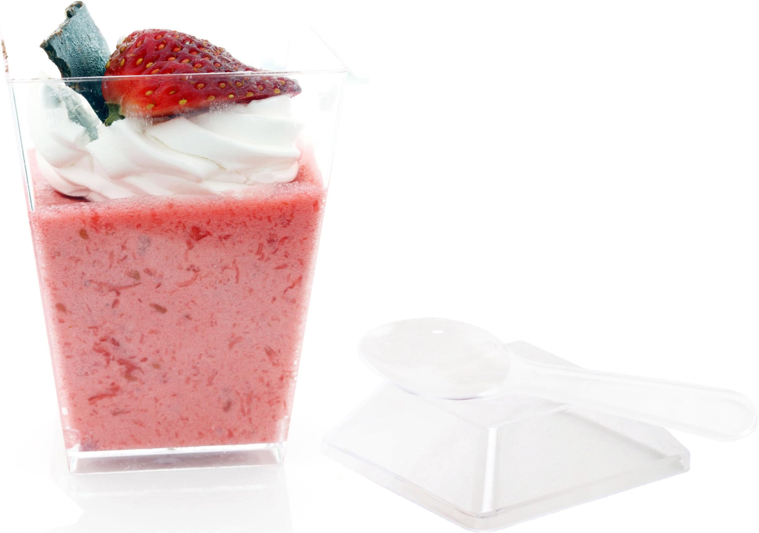 SupaCute Desserts Plastic Dessert Cups - Set of 500 Clear Parfait Glasses with 500 Snap-on Lid Containers and 500 Mini Spoons 3.38 oz