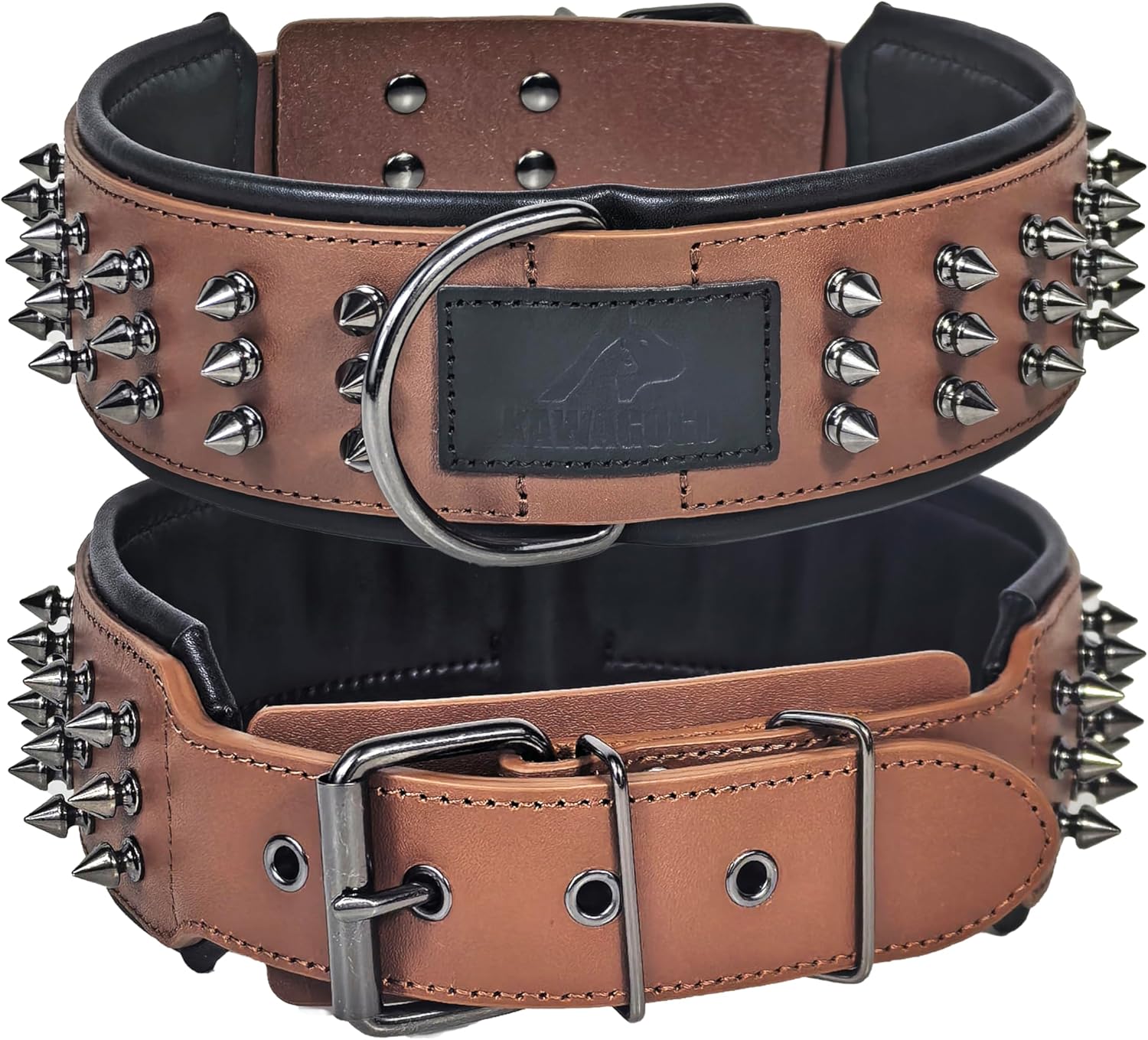 Spiked Real Leather Dog Collar,Handmade Premium Dog Collar for Large Dogs,2.2 Inches Wide,German Shepherd Pitbull Doberman (Orange, 19''-22'')