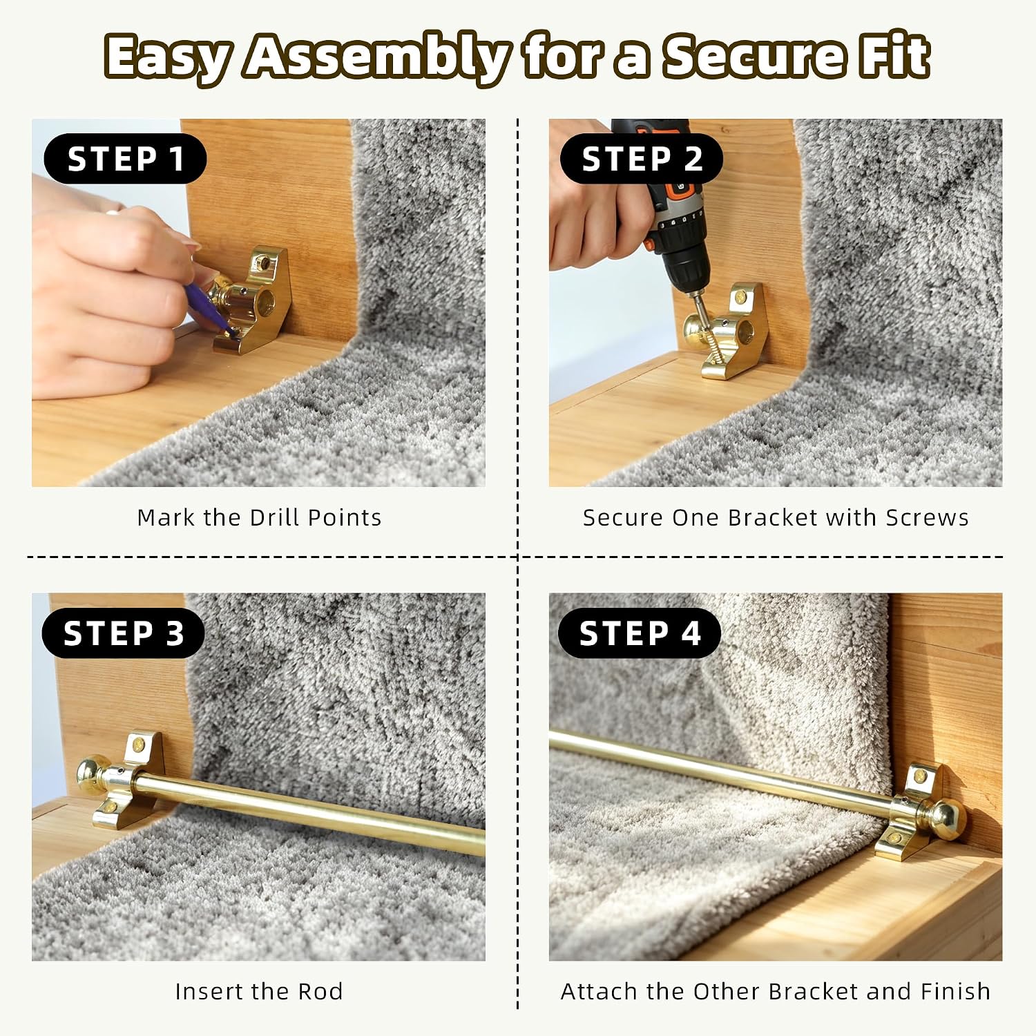 13 Pack Stair Rods for Carpet Runner Up to 28 Inch Width, Heavy Duty Stair Runner Rods with Complete Mounting Hardware, Decorative Metal Stair Carpet Rods Easy Installation for Home Hotel Office