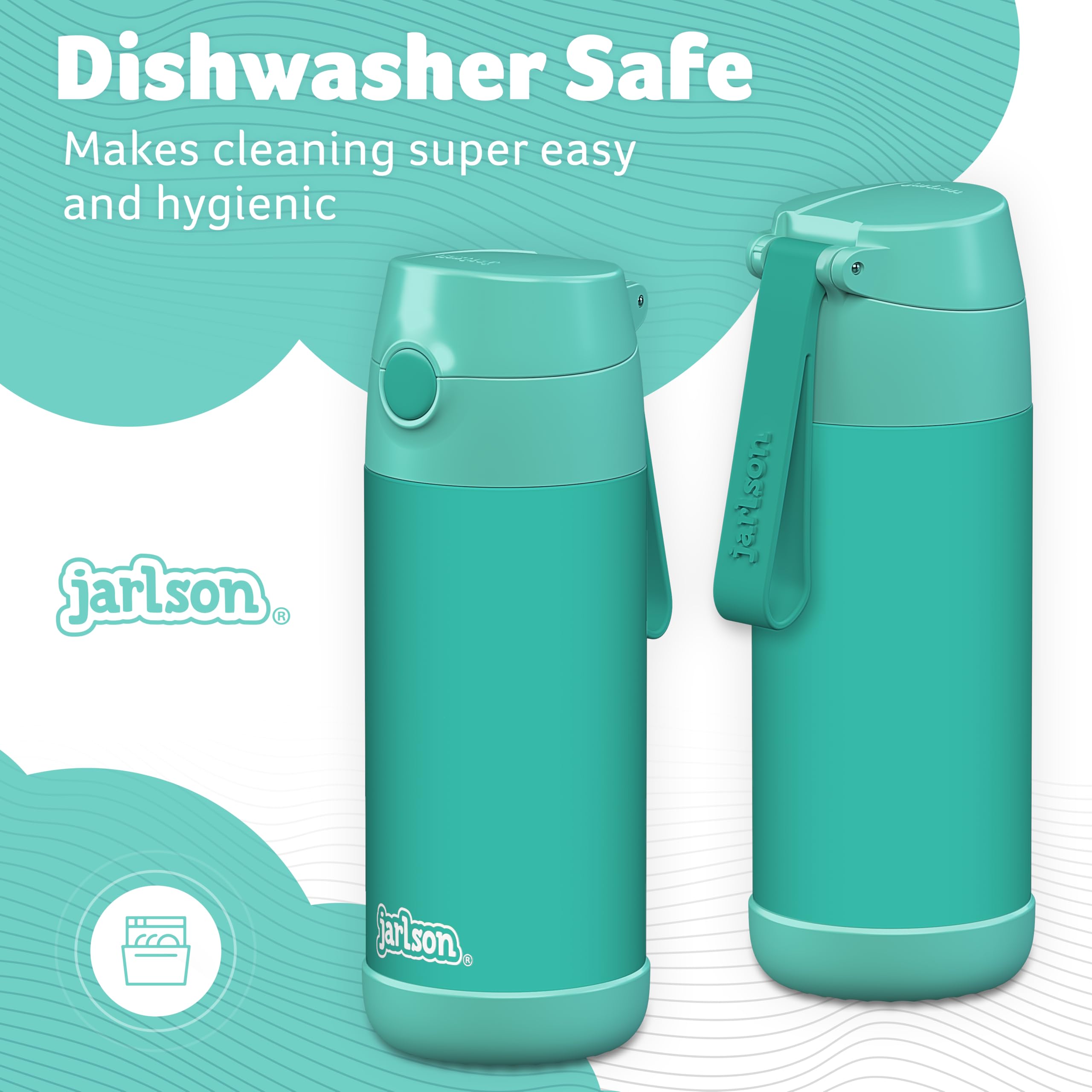 JARLSON Charli Children's Stainless Steel Water Bottle with Straw - Thermos Flask 350 ml - TV Tested - BPA Free - Leak-Proof - Thermal Water Bottle for School, Nursery - Turquoise, 350 ml - Image 3