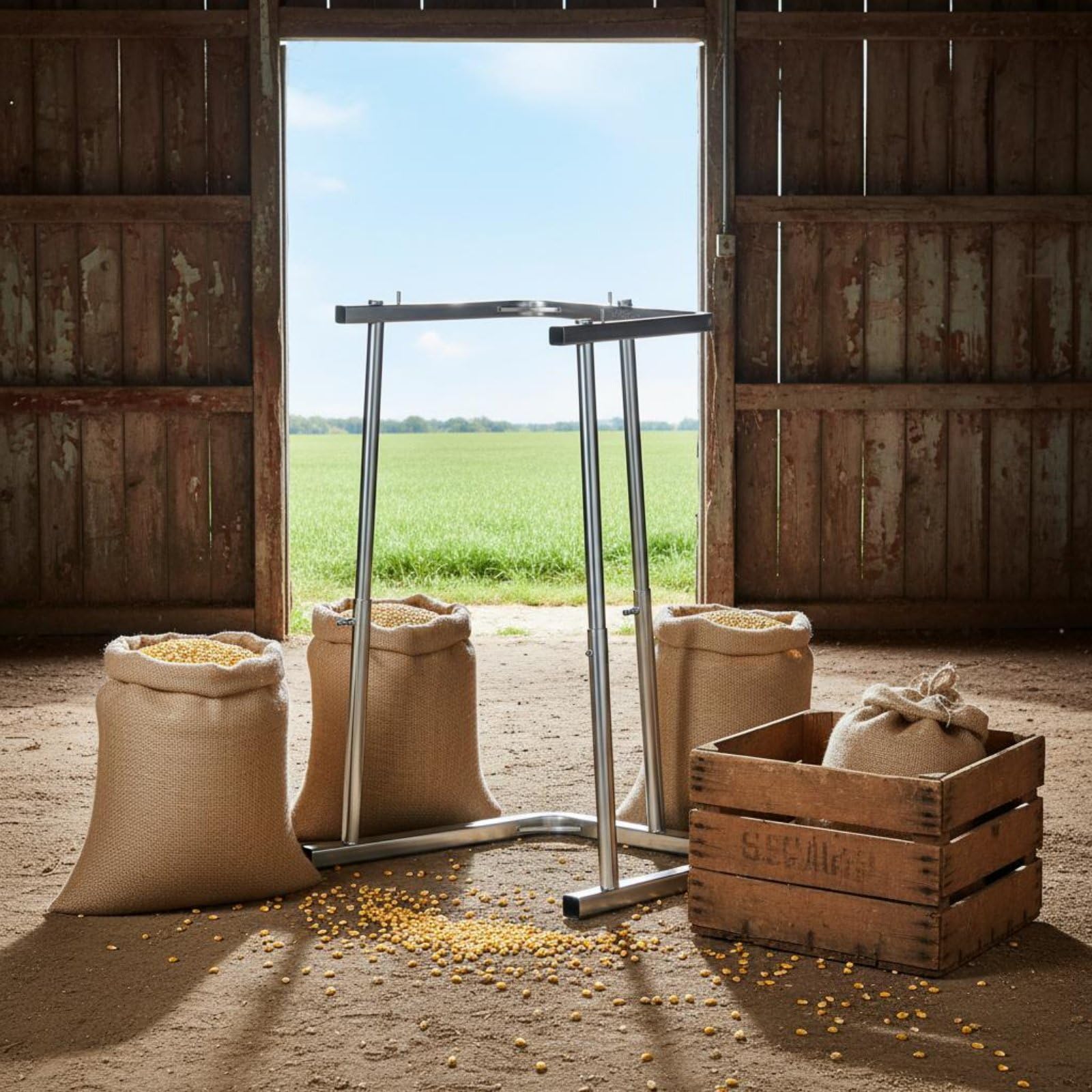 Ensanchador de Bolsas con Ruedas Acero Inoxidable Equipo Agrícola para Agricultores, Almacén, Four Wheel
