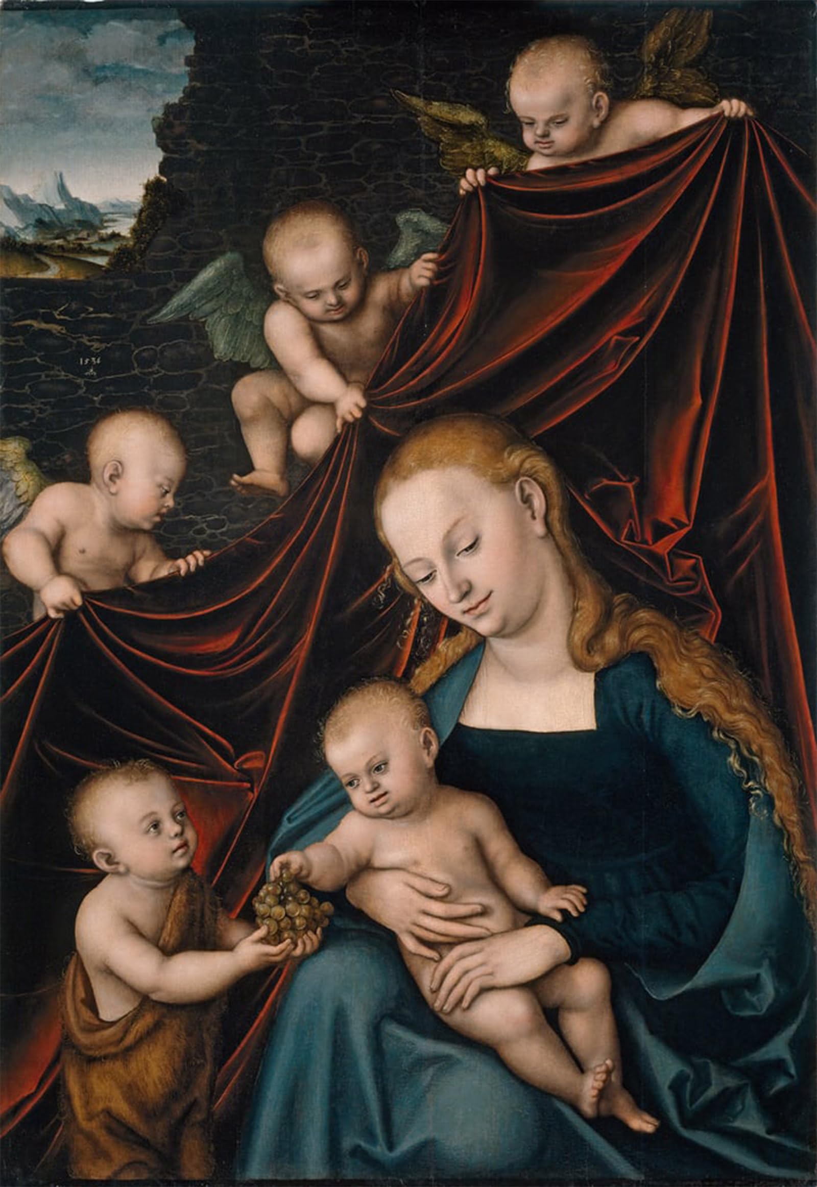 SERENDIPITP Abstract Painting Mural Print Picture Wall Decor Painting Vierge a L'enfant Avec Saint Jean Baptiste Entoures D'anges by Lucas the Elder Cranach Vintage Wall Artwork for Home Decor 60x90cm