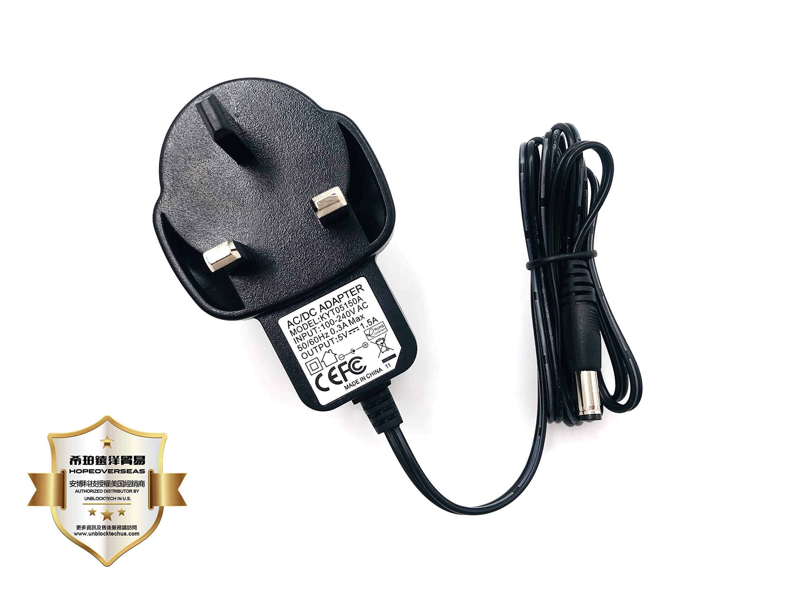 Unblock Tech Original power adapter for UBOX, support all ubox model. Supply by Hope overseas trading, an authorized distributor by UnblockTech in the Europe