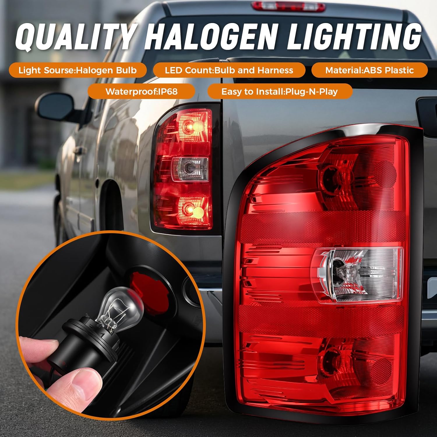 Tail Lights Assembly for Chevy Silverado 1500 2500HD 3500HD 2007-2013 Rear Brake Turn Signal Left Driver Side Taillights with Bulbs and Harness, Replaces 25958482 25877454 GM2800207