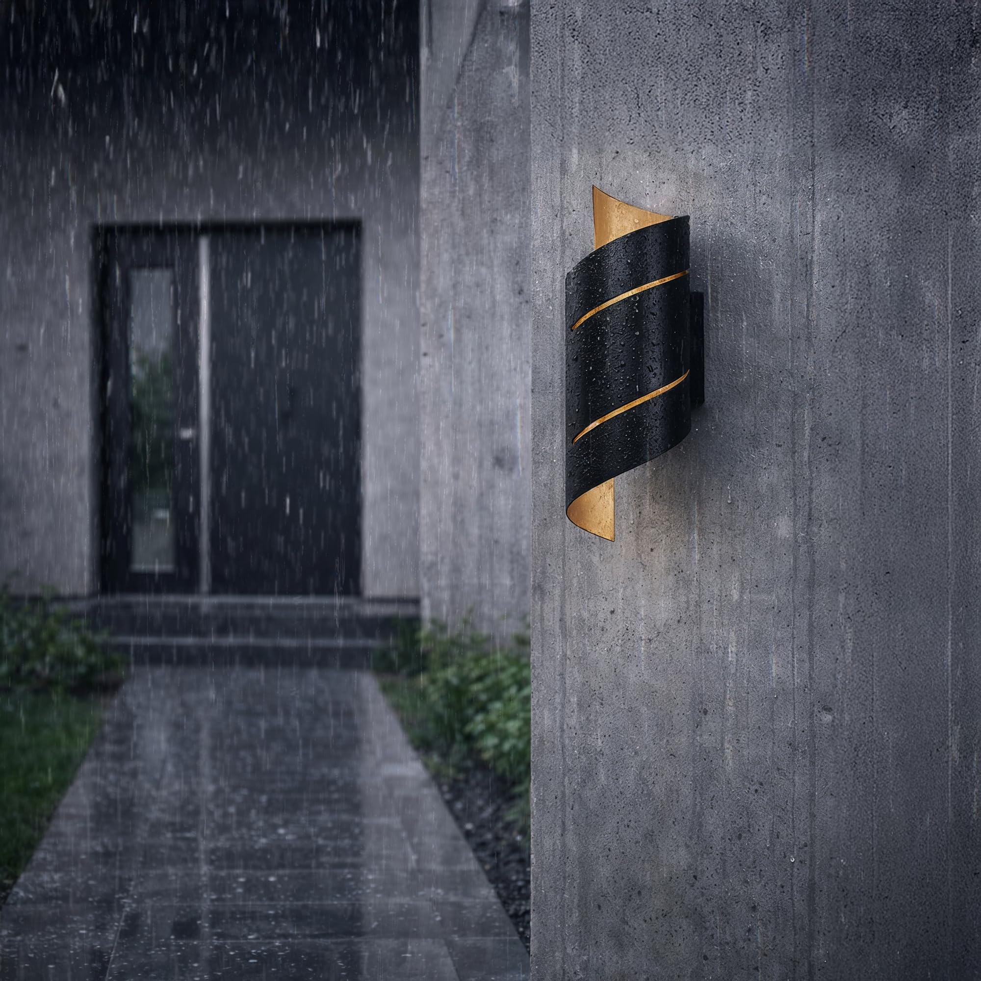 SSC-LUXon REVIA Wandleuchte schwarz-gold 30cm Up & Down warmweiß IP65 | Wandleuchte schwarz-gold mit Spiral-Design - warmweißes Up-Down-Licht, für Innen & Außen, Hauswand, Treppenhaus & Flur, IP65