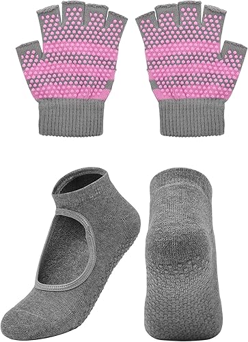 Cosmos Juego de guantes y calcetines de yoga antideslizantes para mujer, juego de calcetines y guantes de pilates para mujer, barra, ballet, bikram