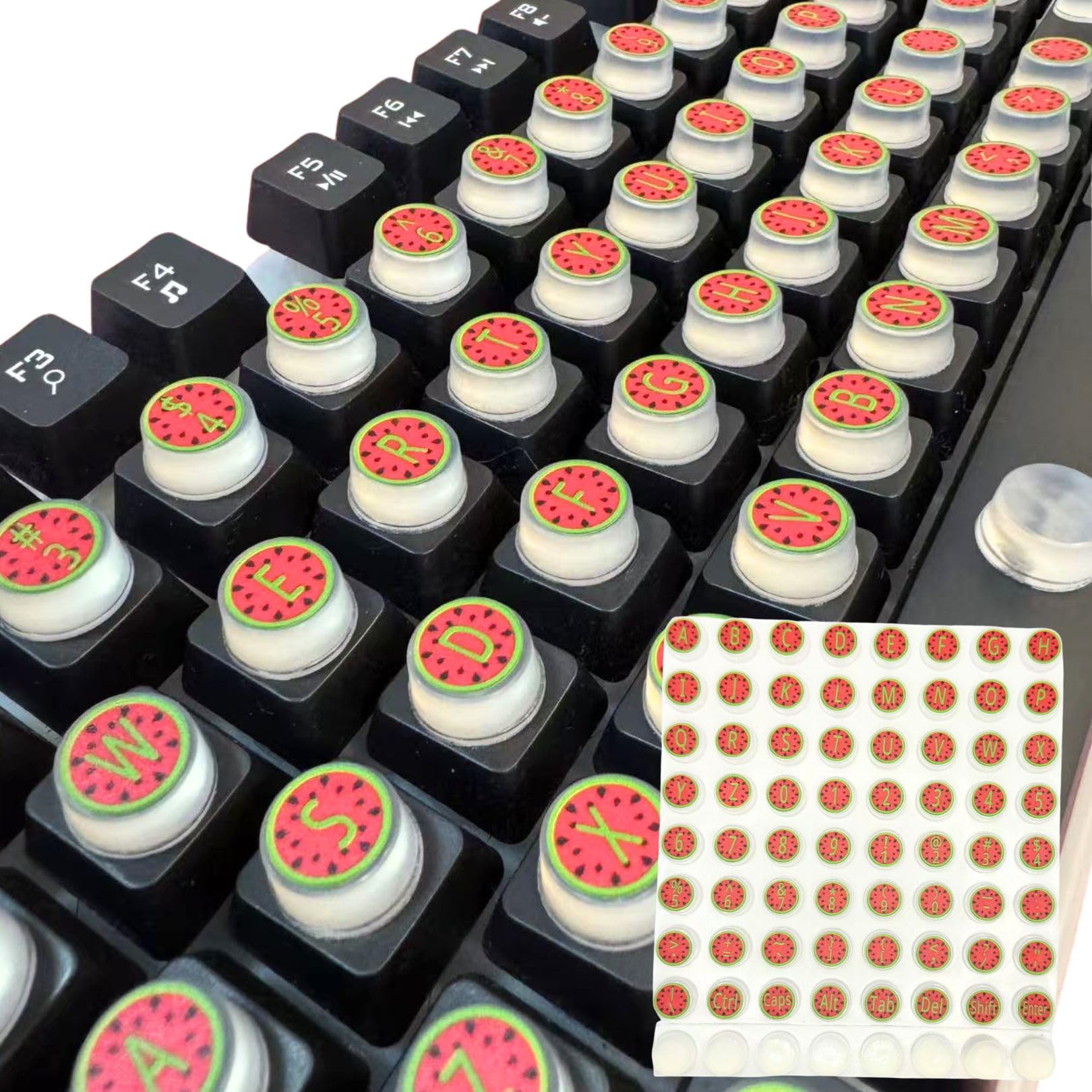 Keyboard Bubbles for Long Nails 72pcs, Raised Silicone Caps, Fruit Pattern Stickers, Personalized Stickers for Tablet Keyboard Gaming Console Office (Watermelon)