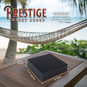 Prestige Import Group Chateau Small Cigar Humidor with Humidifier - Capacity: 20 Cigars - Color: Black