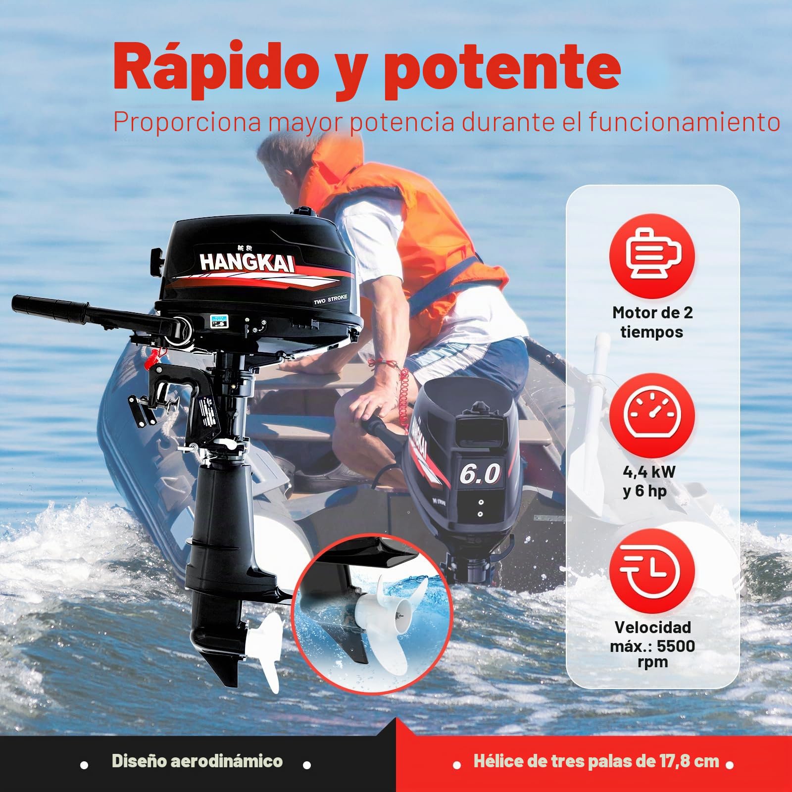 6 CV 2 tiempos motor fuera de borda motor de barco 102 CC motor de gasolina motor de barco arranque manual CDI refrigeración por agua, barco de pesca, motor de gasolina para lanchas de goma