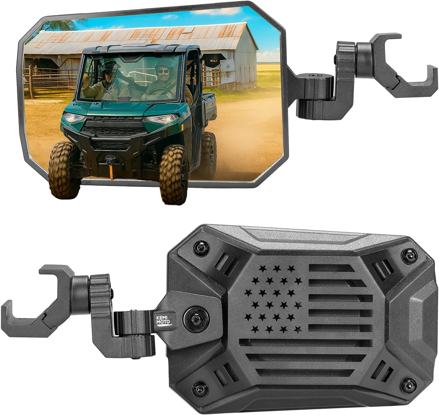 KEMIMOTO UTV Side Mirrors 2025 NEW Billet Aluminum 8.4" x 5.7" Wide View for Pro-fit Compatible with Polaris Ranger/General Can Am Defender/Commander/Maverick Trail CFMOTO Uforce Fit in Windshield