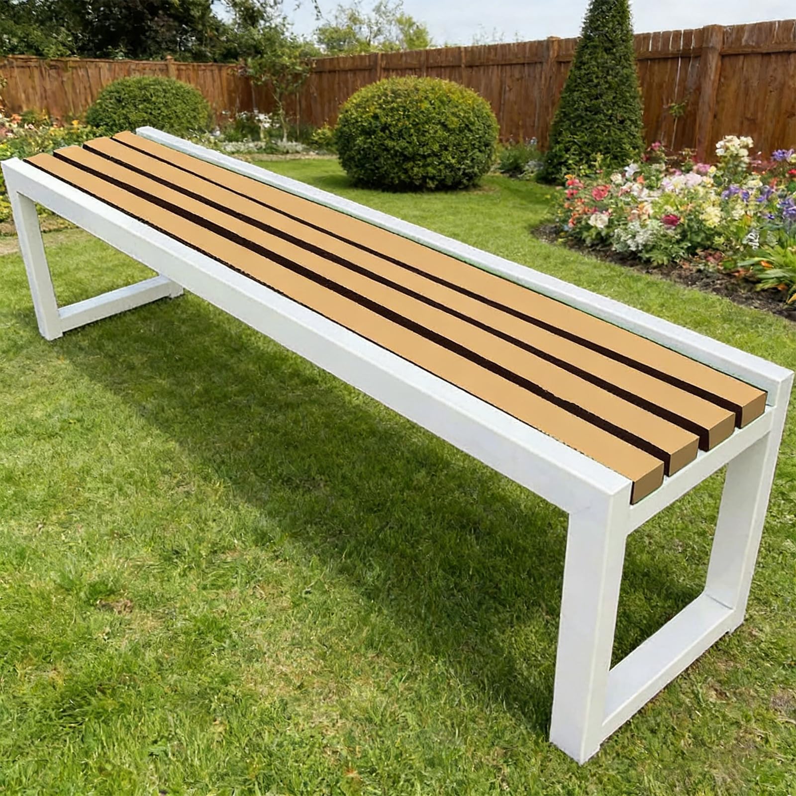 Rytgdxss Metal Garden Benches 2 Seater Weatherproof Heavy Duty Outdoor Bench,Rustproof Metal Frame,Slatted Wood Seat,for Patio,Park,Yard Ideal for 2 Persons Garden Seating(100 * 40 * 45cm)