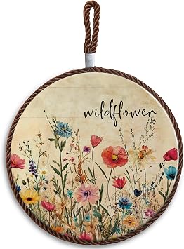 Vintage Wildflower Ceramic Trivet for Hot Dishes Pots and Pans, Rustic Cottagecore Retro Floral Botanical Hot Pads for Kitchen Countertops Table Dinning Room Home Decor