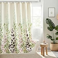 Vista 13 de Hanakotoba - Cortina de ducha de poliéster impermeable con estampado de plantas blancas y azul marino para baño, 72 pulgadas de ancho x 72 pulgadas