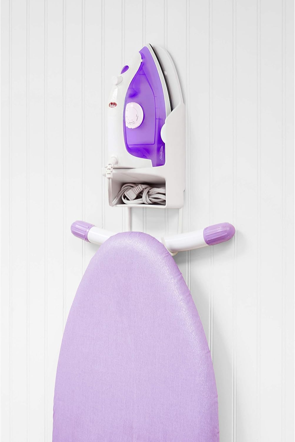 Laundry 360 Wall Mount Iron and Ironing Board Organizer Laundry Room Storage Fits Smaller Irons Easy Assembly White