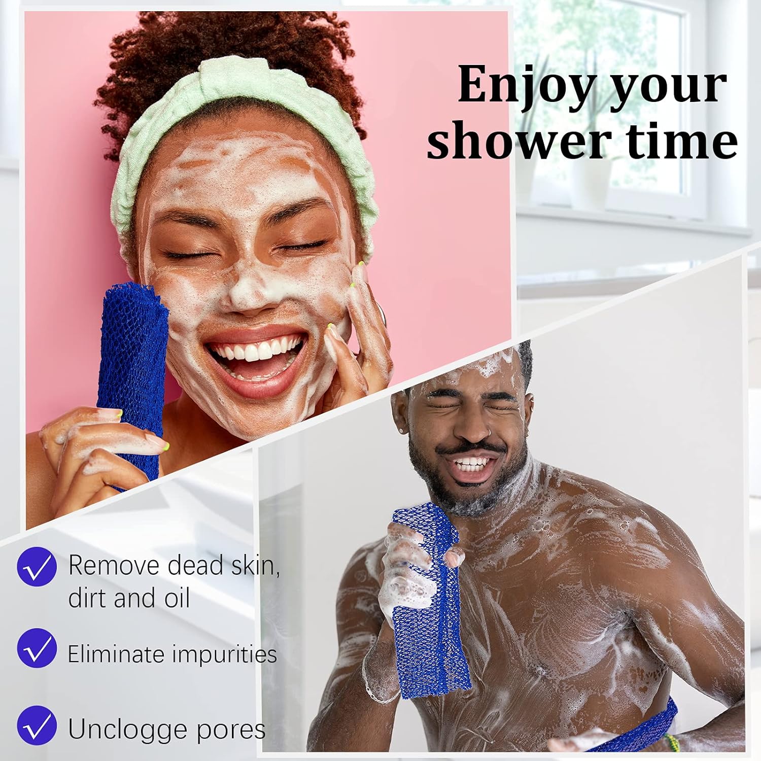 2 Pieces African Net African Body Exfoliating Net African Net Sponge Bath Exfoliating Shower Body Scrubber Back Scrubber Skin Smoother for Daily Use or Stocking Stuffer (Blue) : Beauty & Personal Care