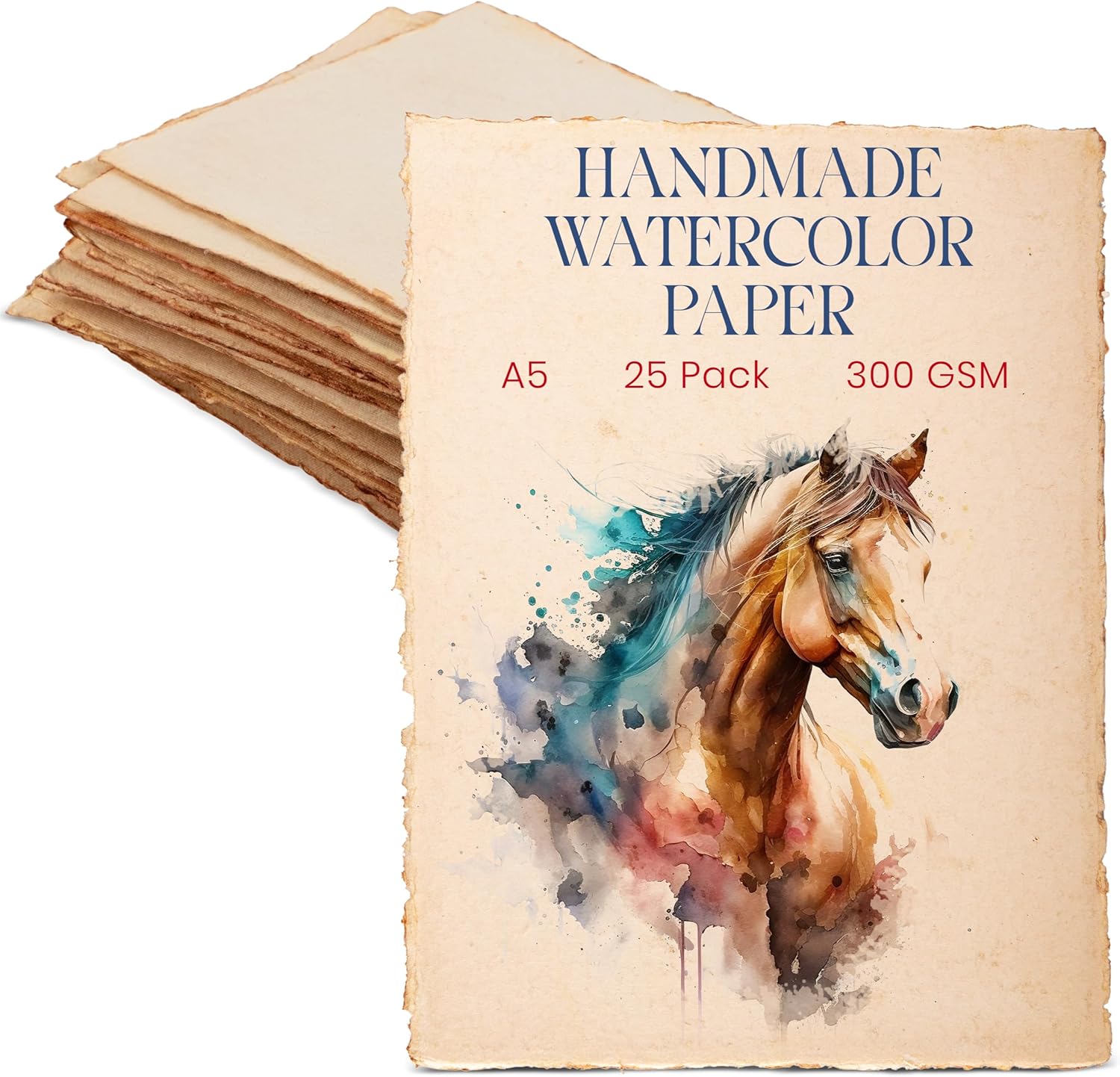 Wanderings 300 GSM Thick Handmade Watercolor Paper, A5 5.8"x8.3" Vintage Handmade Paper with Deckled Edge – Cold Press Antique Paper for Artists, Painting, Calligraphy, Crafts & Journaling – 25 Sheets