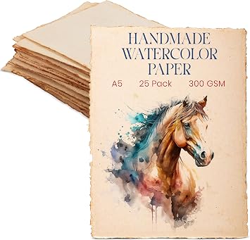 Wanderings 300 GSM Handmade Watercolor Paper, A5 5.8" x 8.3" Vintage Handmade Paper with Deckled Edge Hot Press Antique Paper for Artists, Painting, Calligraphy, Crafts & Journaling 25 Sheets